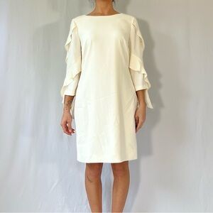 Antonio Melani Bjorn Ivory Sheath Dress Ruffle Sleeve Vanilla Size 6